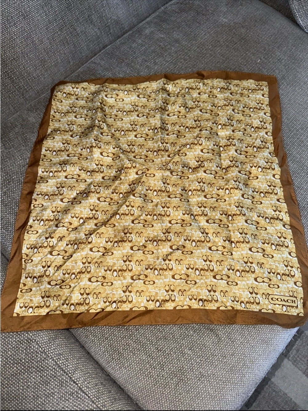 Coach Brown and Cream Logo Silk Square Scarf